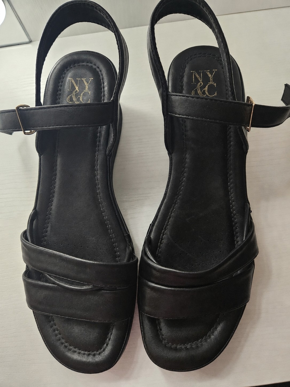 New York & Company Black Leather Slingback Sandals